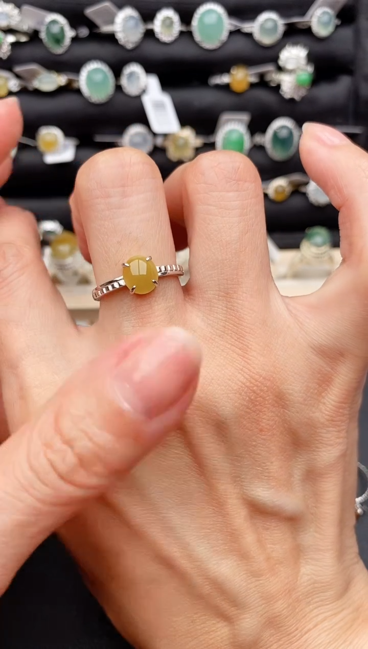 【闪购商品】翡翠戒指银S925镶嵌缅甸天然A货翡翠111   6-6