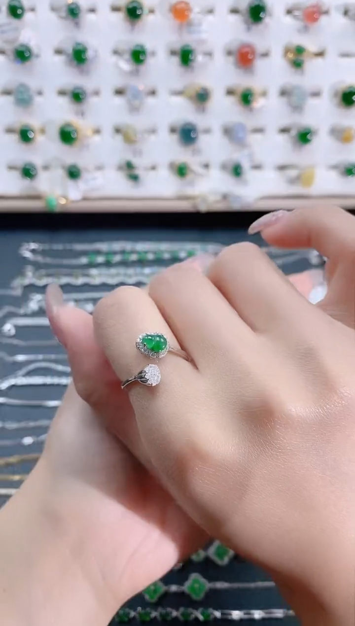 【闪购商品】翡翠银S925镶嵌戒指天然翡翠