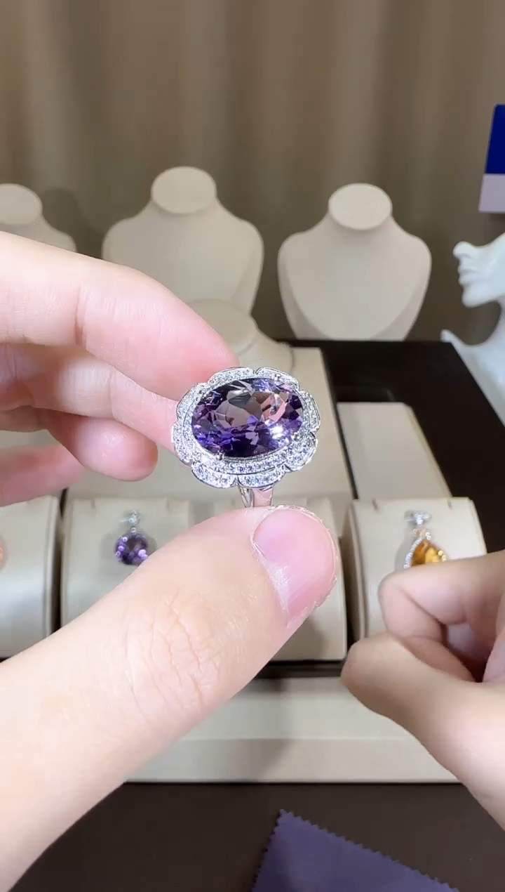 【闪购商品】紫晶戒指银S925镶嵌设计款
