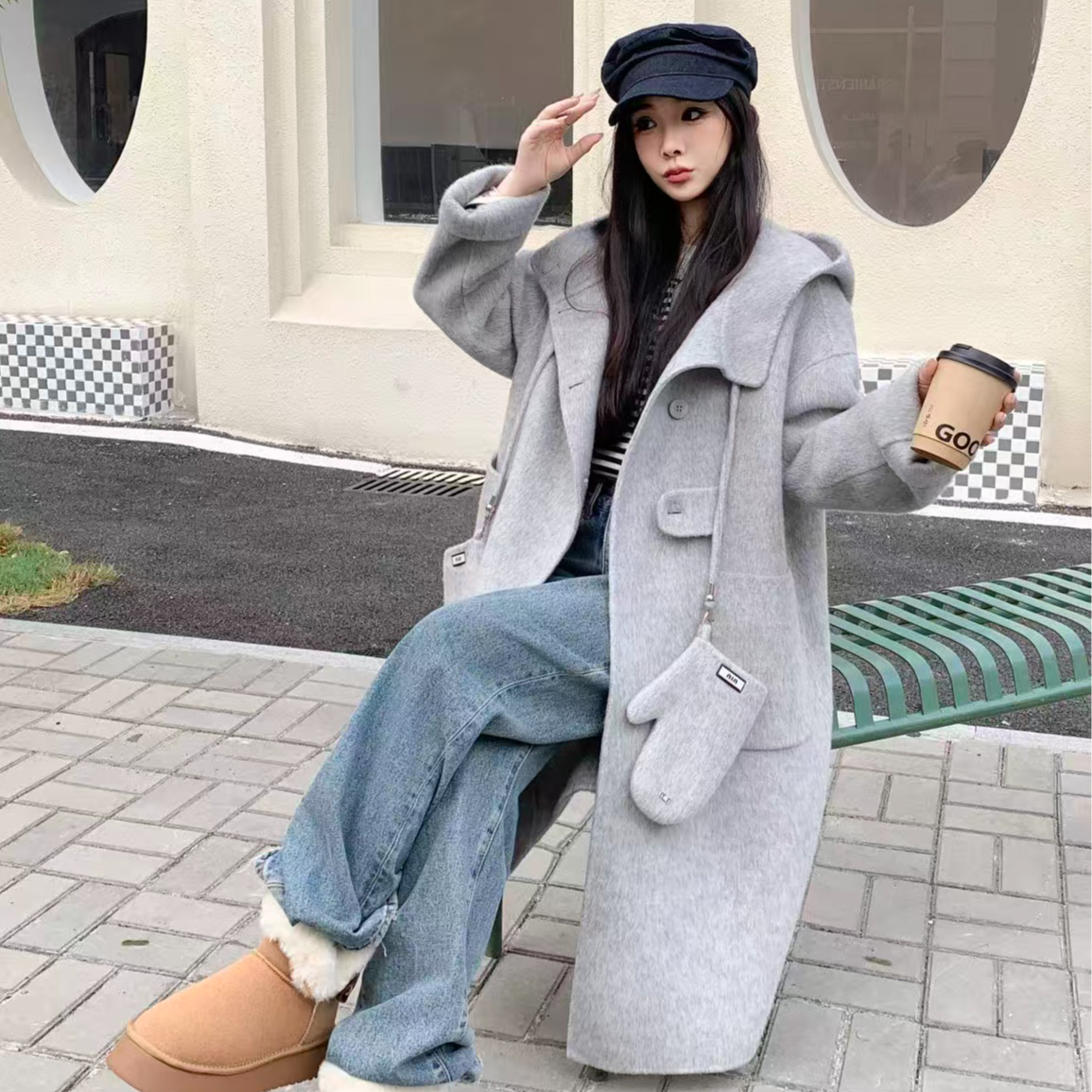 【思思精选】外套通勤宽松毛呢大衣女毛呢外套开衫长款DY016