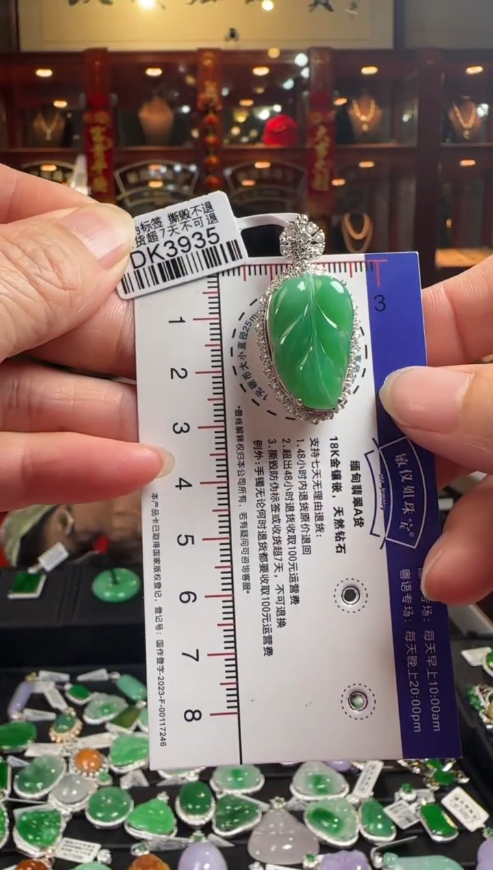 【闪购商品】翡翠颈饰18K金镶嵌DK3935冰绿叶子