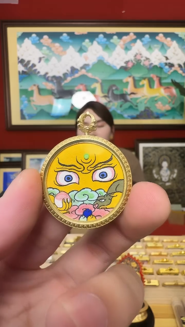 吊坠黄财神-热贡纯手绘周毛