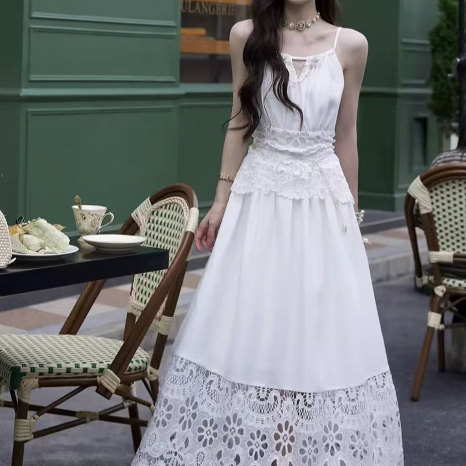 【西西里花市】南法白月光 精致镂空花边连衣裙