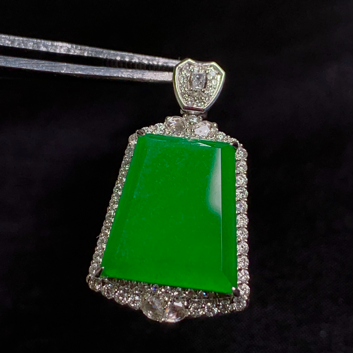 天然翡翠18k金镶嵌无事牌吊坠/不含链气质时尚简约大气精致复古