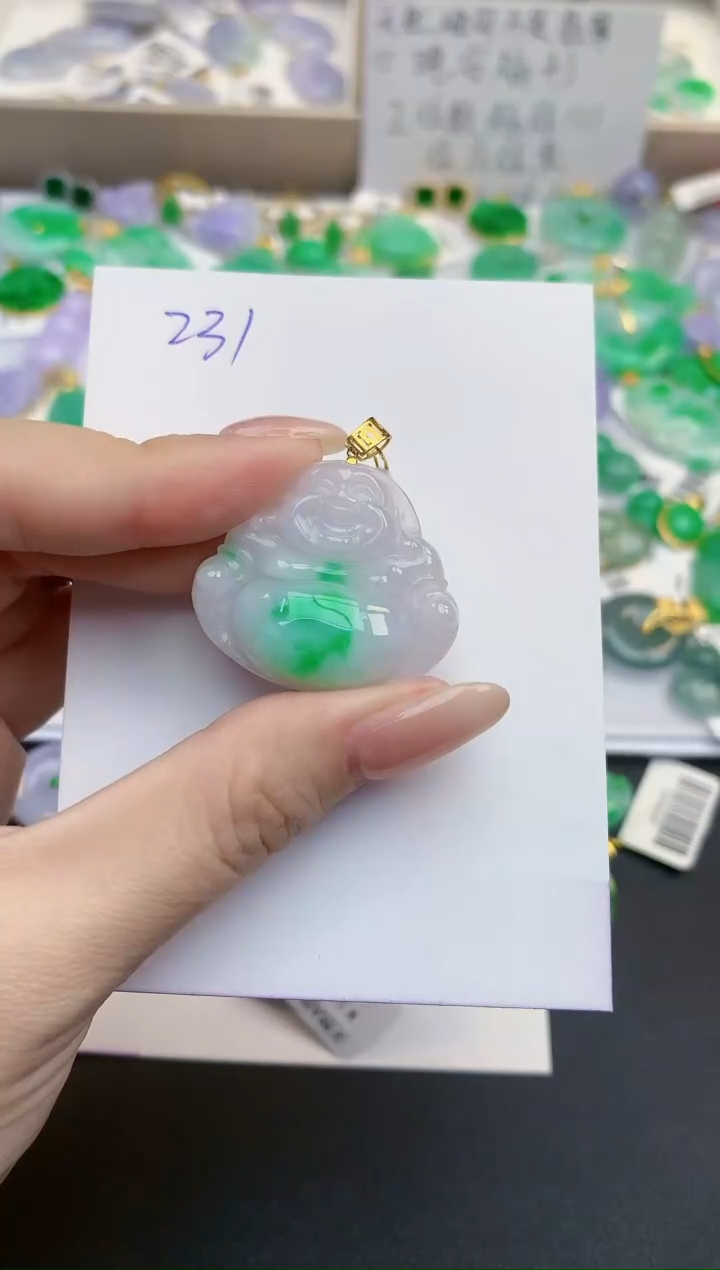 颈饰18K金镶嵌翡翠天然缅甸A货翡翠