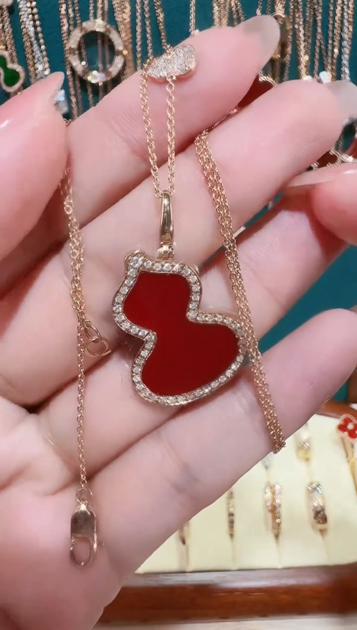 【闪购商品】钻石套链18K金镶嵌大号红色葫芦套链