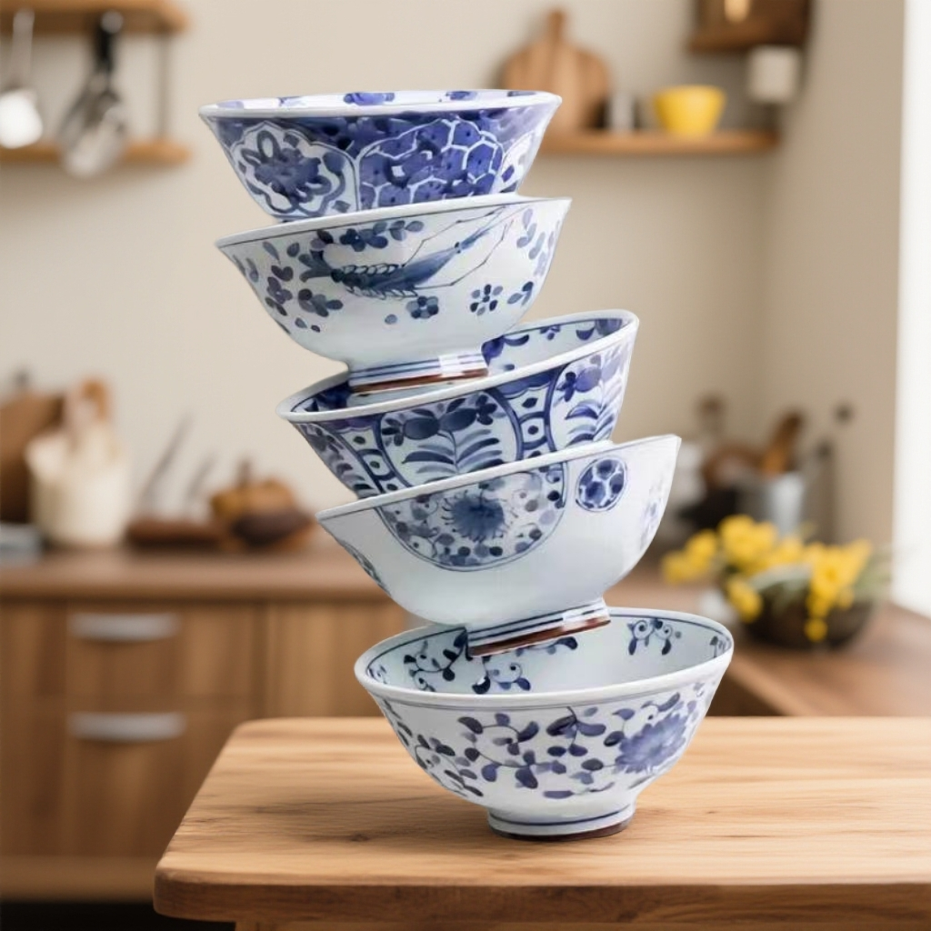 UK饭碗 日本进口蓝凛堂陶瓷米饭碗汤碗日式青花家用釉下彩吃饭碗