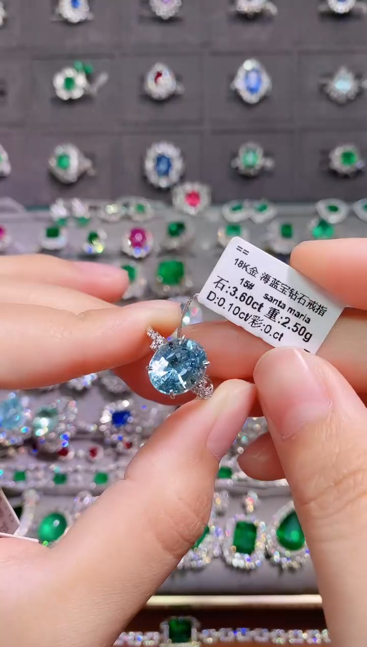 【闪购商品】海蓝宝石戒指18K金镶嵌1