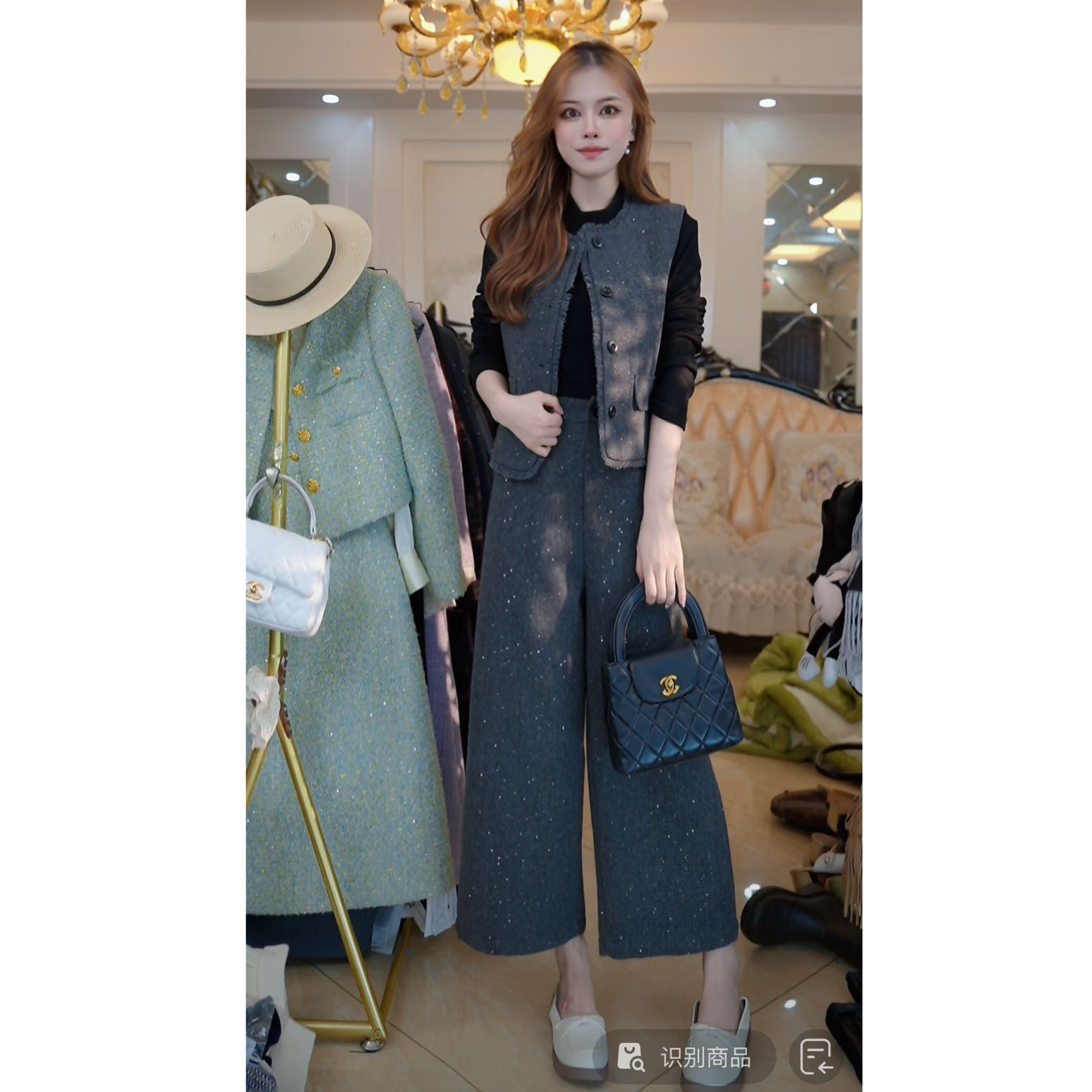 休闲休闲风时尚套装秋冬网红洋气气质上衣阔腿裤女装A71056