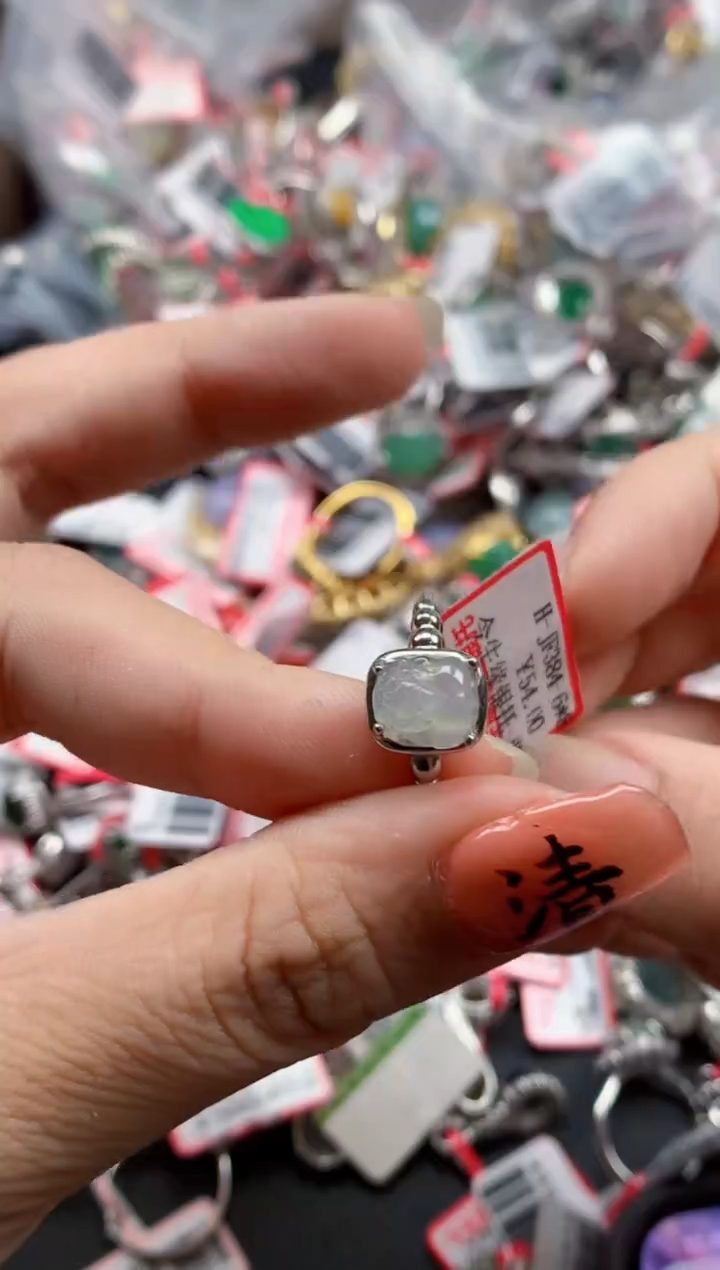 银S925镶嵌戒指翡翠天然A货缅甸翡翠