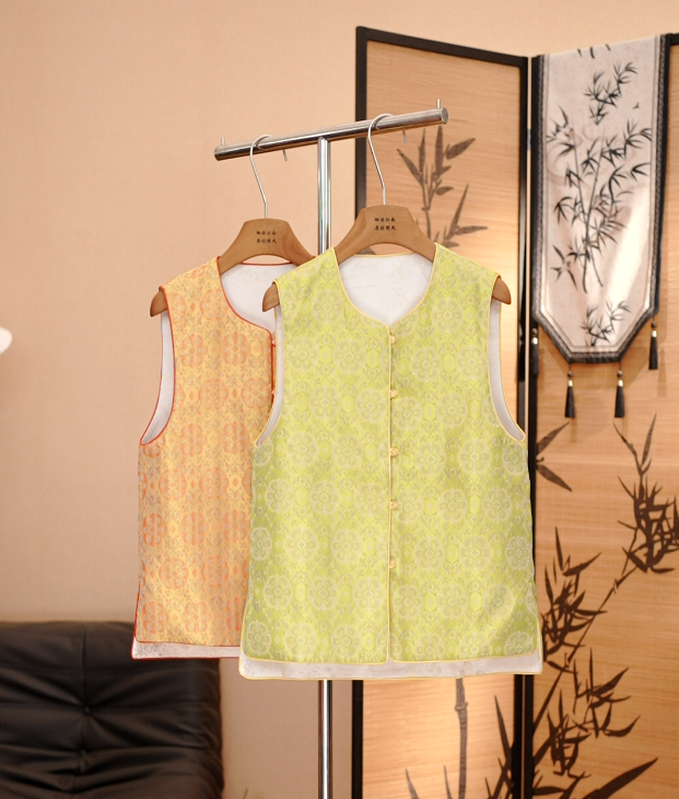 【已沫】新款双面穿新中式提花马甲圆领百搭坎肩