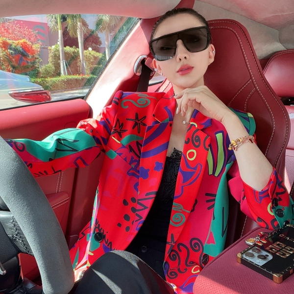 【宝姐家/西装上衣】新款时尚炸街撞色印花西装外套 24035