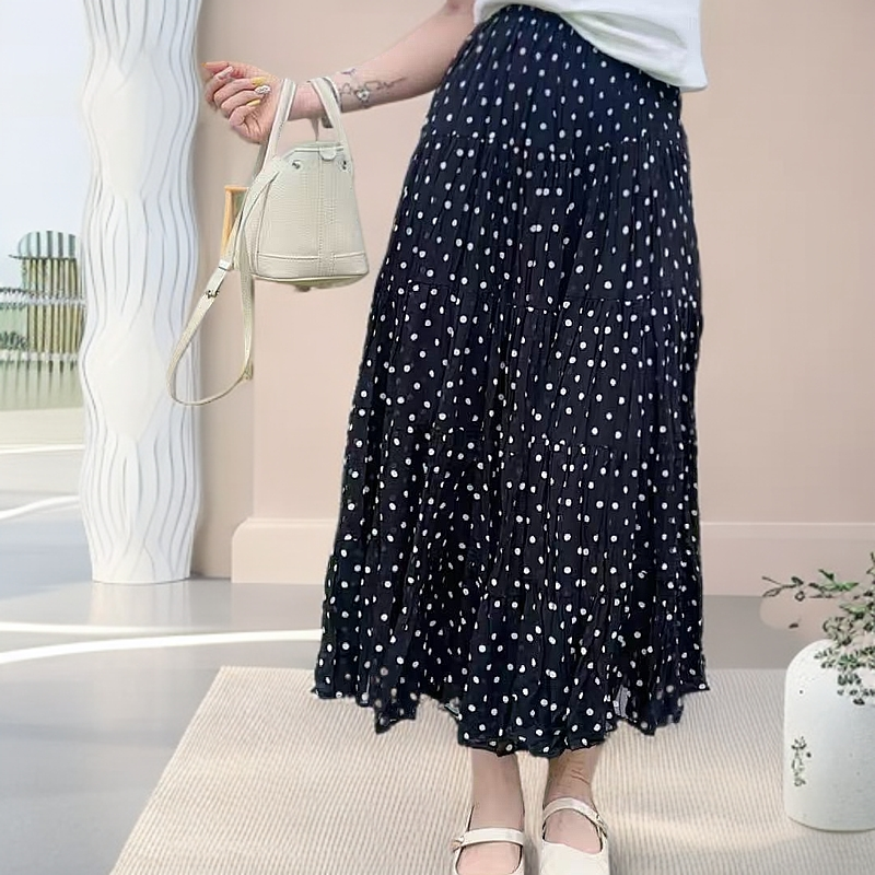 恰逢景梅子自留款波点半身裙气质a字裙高腰夏季时尚中长款长裙A字