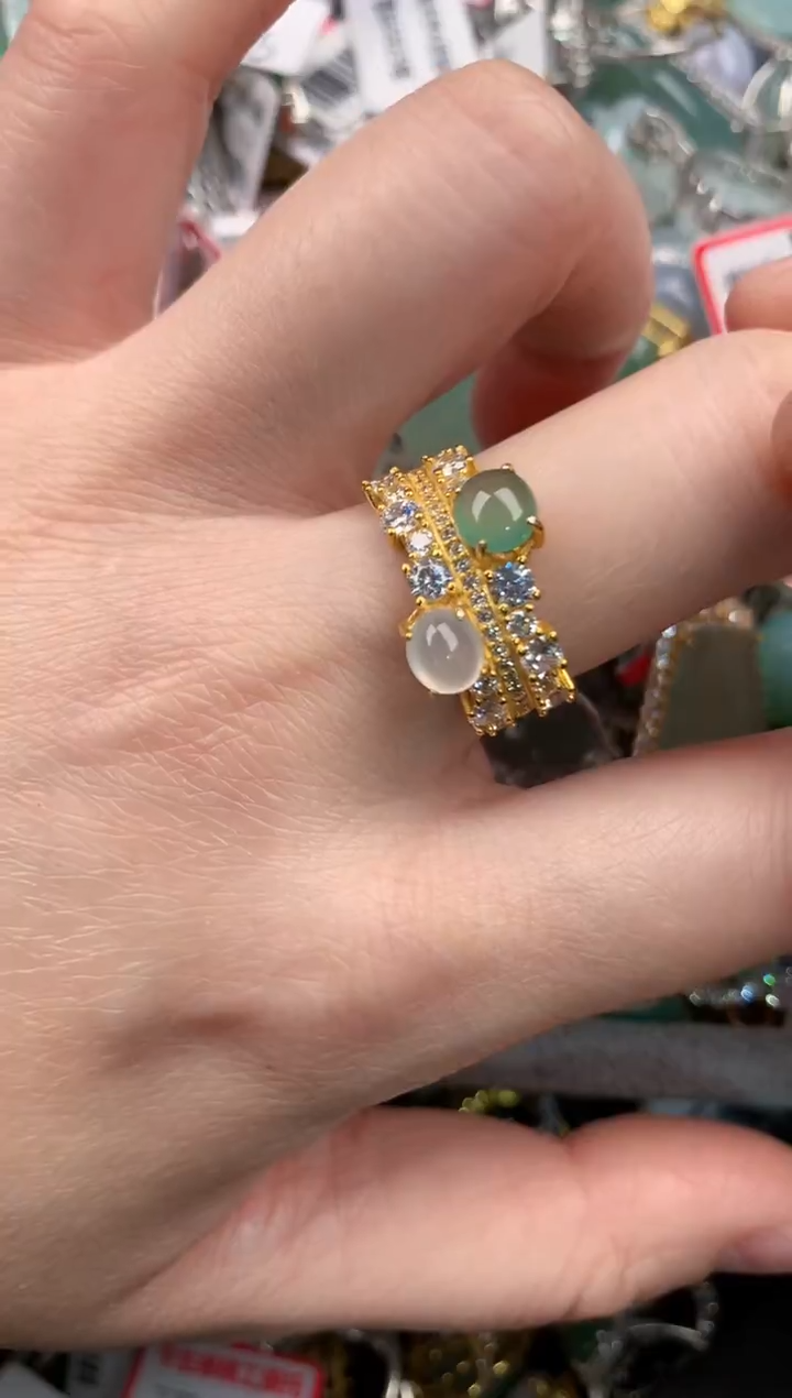 银S925镶嵌戒指翡翠444---9