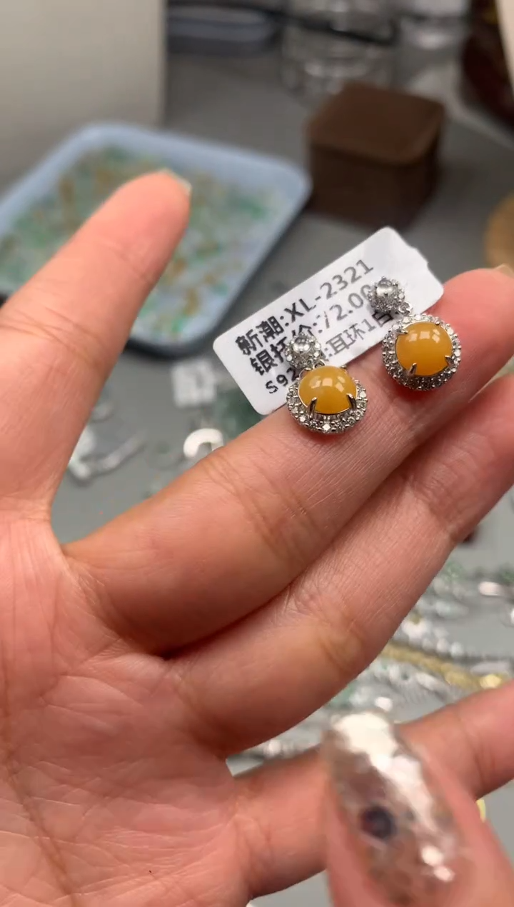 银S925镶嵌戒指翡翠耳饰6