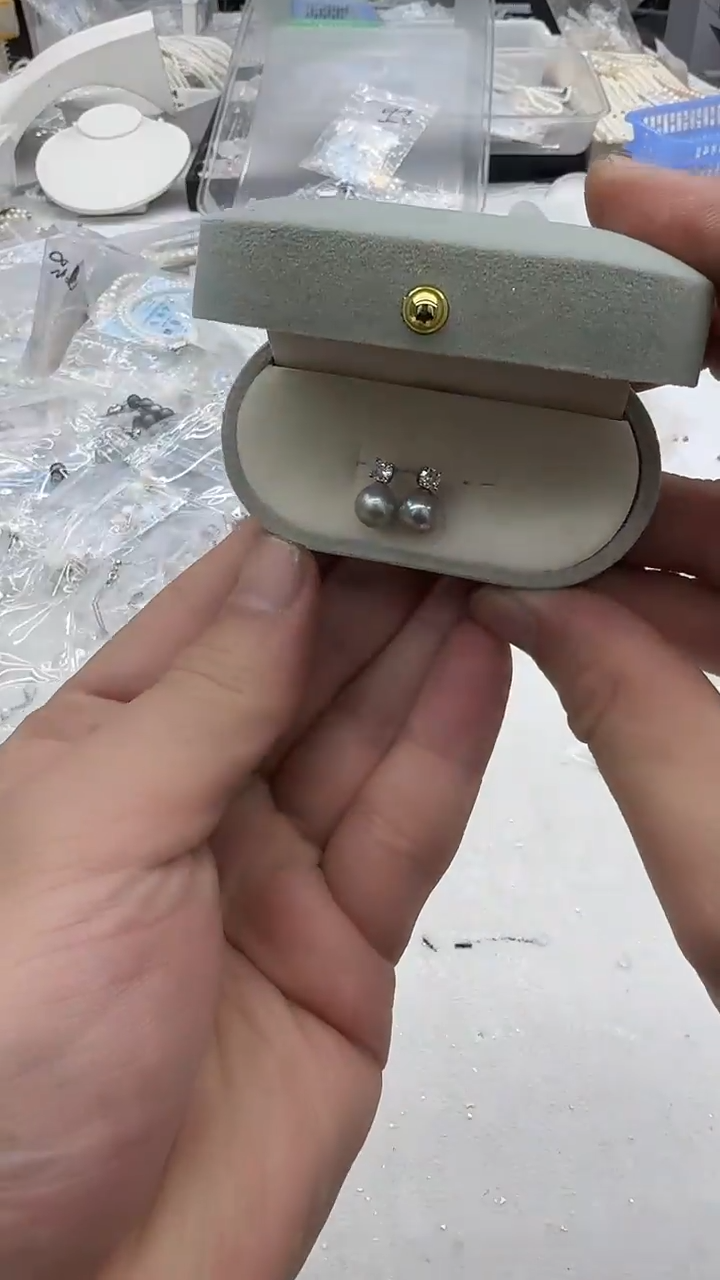 银S925镶嵌耳钉海水珍珠7-8mm 真多麻王妃