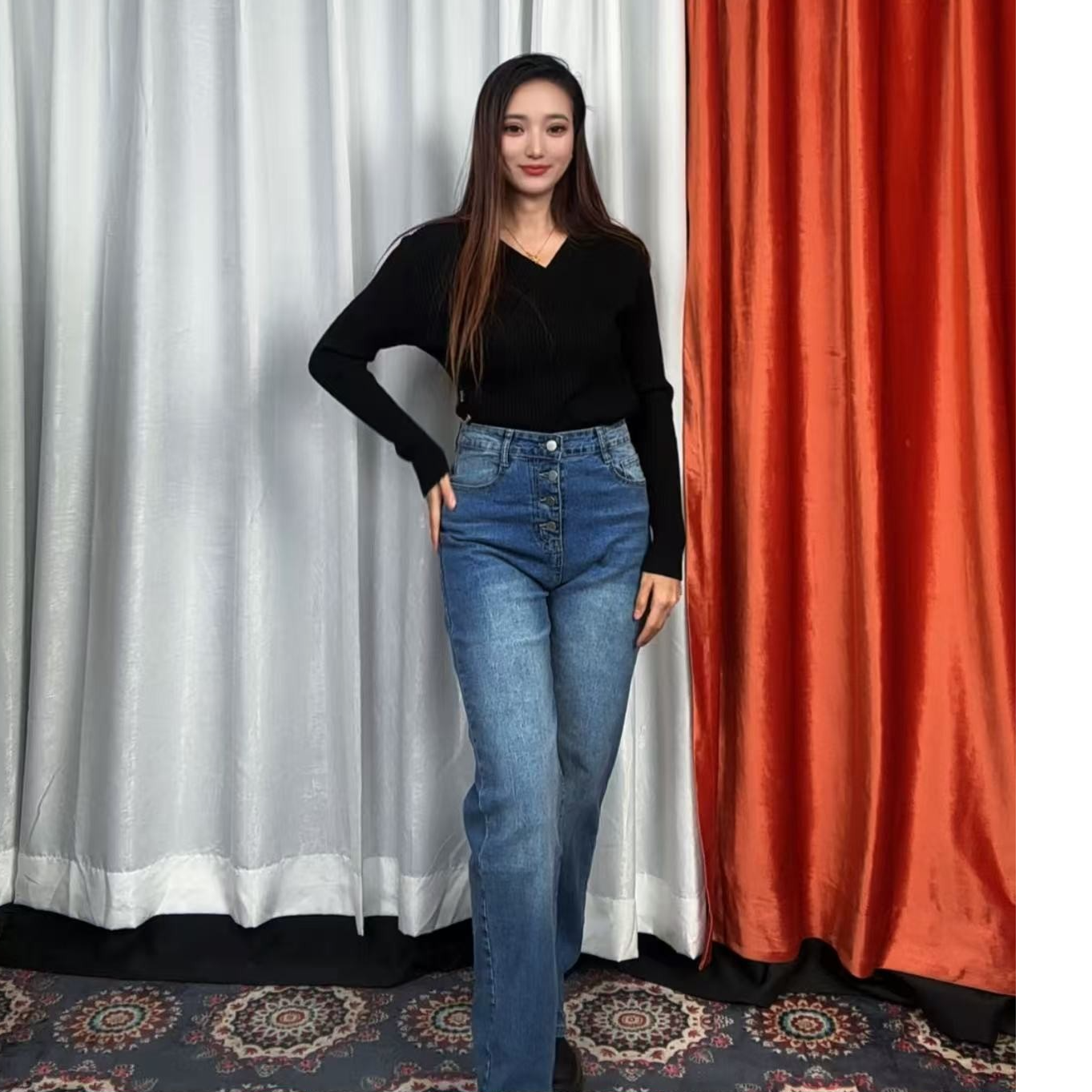 925风女牛仔裤长裤嘻哈风新潮风薄款高弹常规厚度