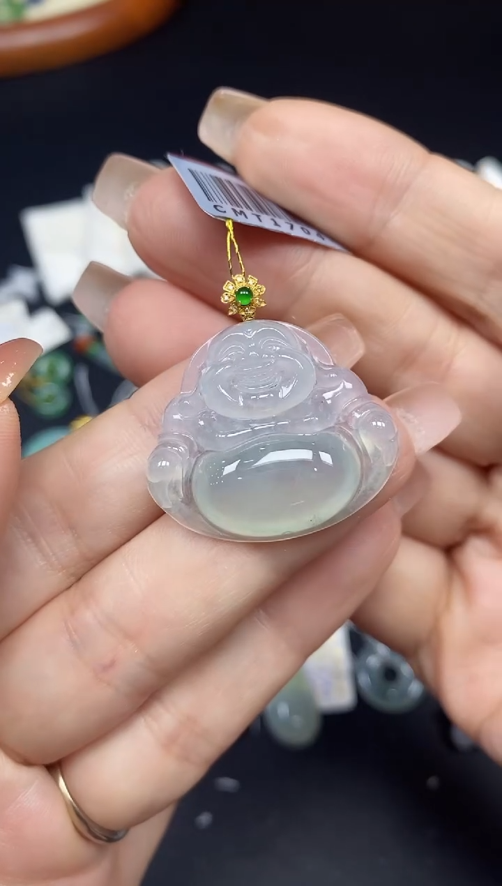 吊坠(不含链)18K金镶嵌翡翠佛公18K金扣镶嵌@@CMT1704-1