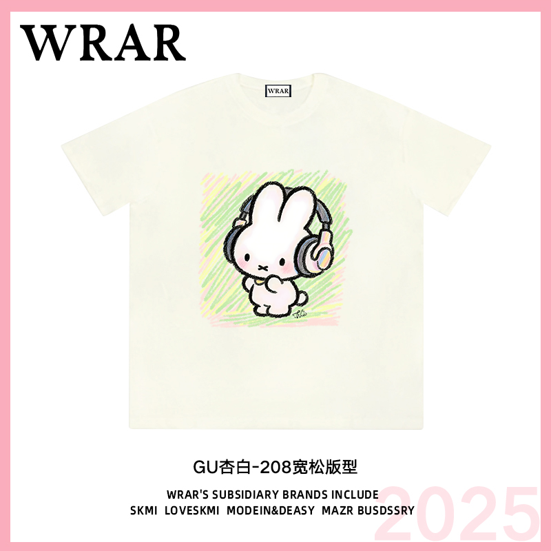 【听歌的兔子】新品潮流圆领夏季透气宽松T恤情侣半袖动漫春夏印花1