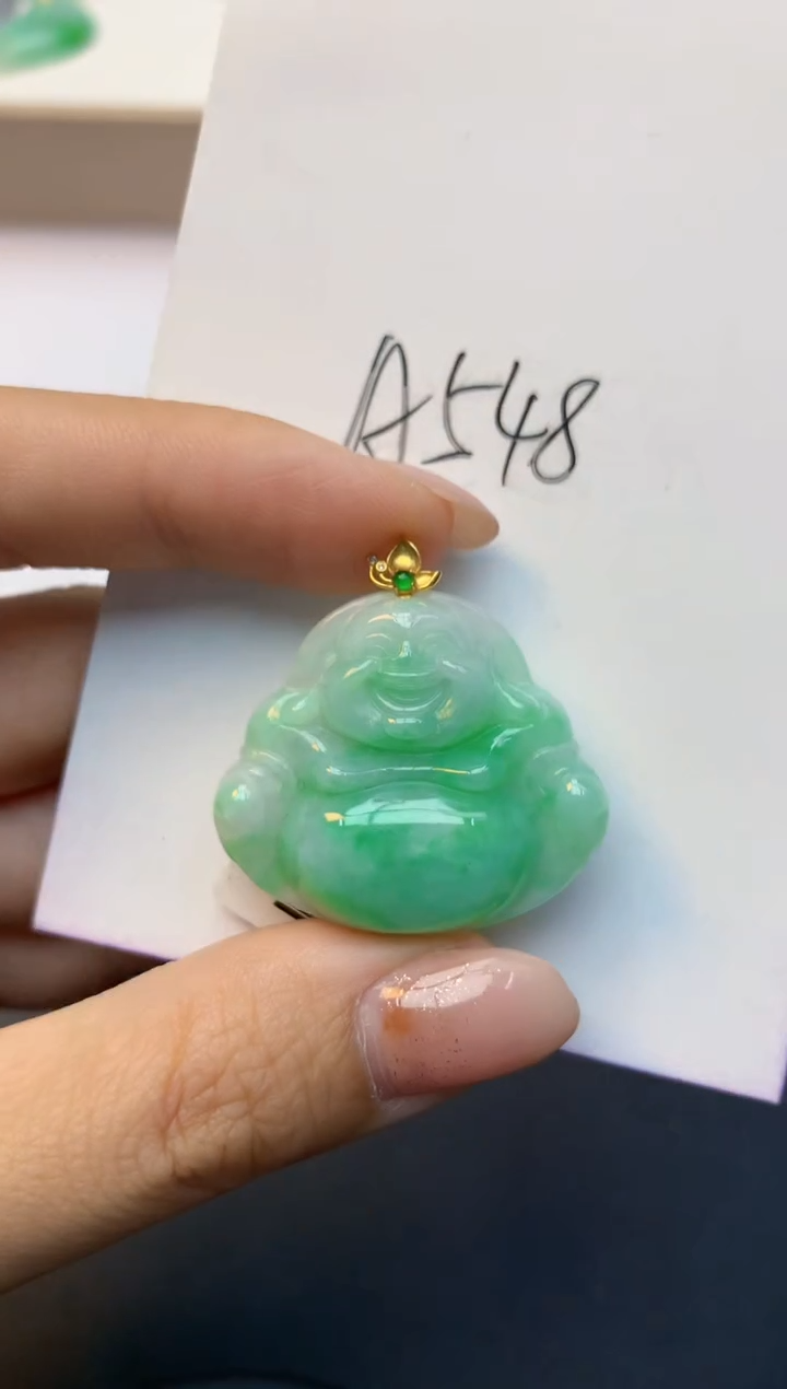 颈饰18K金镶嵌翡翠天然A货缅甸翡翠百元以上9元证书费自理