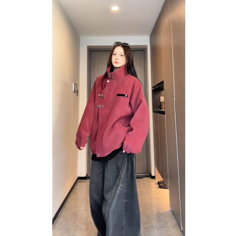 PLQV2025秋冬季简约宽松扎染休闲中式风外套百搭冲锋衣立领情侣潮