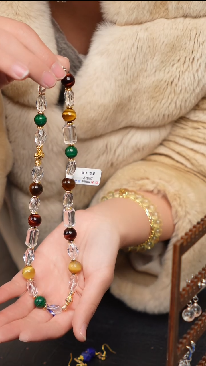 水晶摆件银S925镶嵌天然多宝水晶项链19