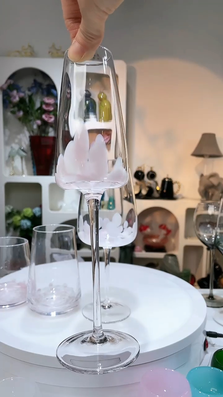 【闪购商品】水晶玻璃2只粉白原色香槟杯