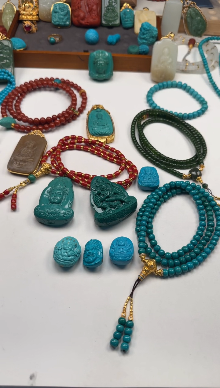 18K金镶嵌绿松石手串手串桃***~手串手串