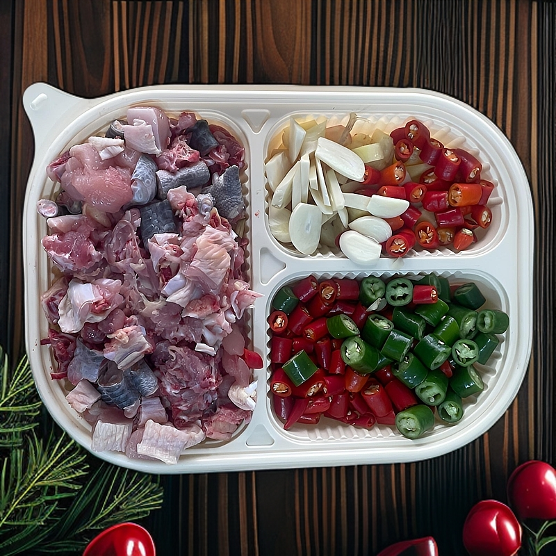 特惠套餐A：小煎鸡（520g）+烂肉粉条+蒜苗炒豆干+时蔬汤生鲜