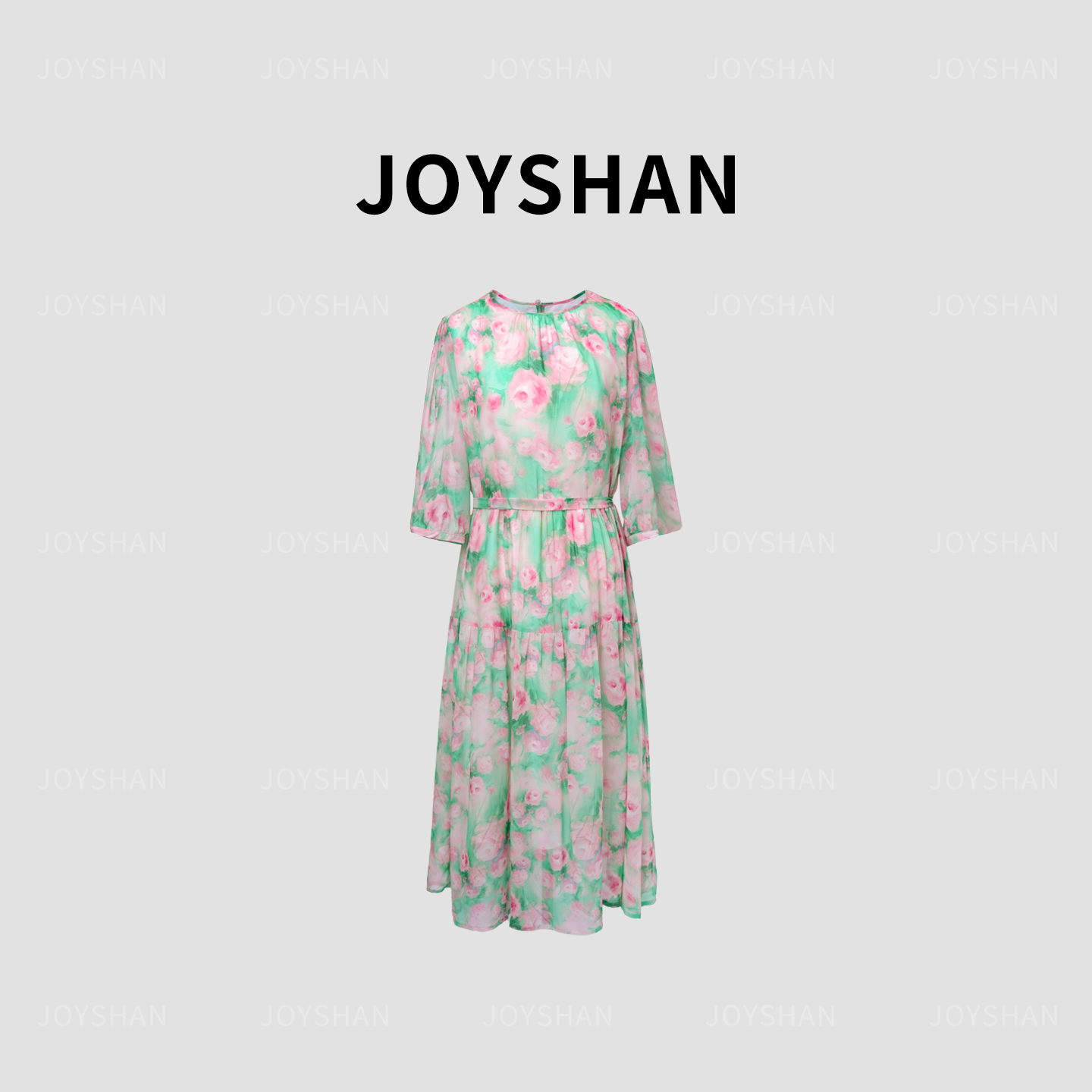 JOYSHAN-夏季新品桑蚕丝乔其纱连衣裙（洛神玫瑰）新中式