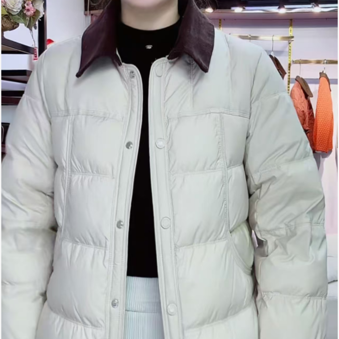 冬季女士百搭减龄时尚百搭拼色小翻领保暖气质小棉衣