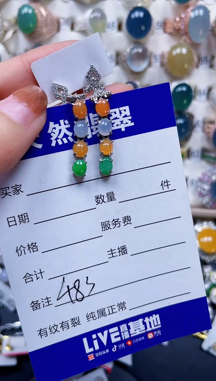 银S925镶嵌翡翠耳饰483