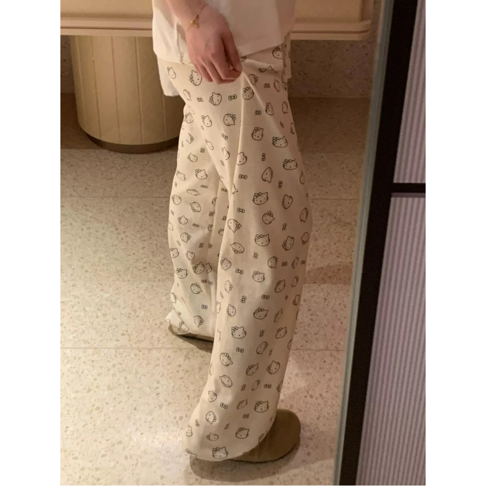 L-572#『暖暖糯米裤』可爱精致甜美“kitty猫”加绒松紧腰宽松遛弯裤