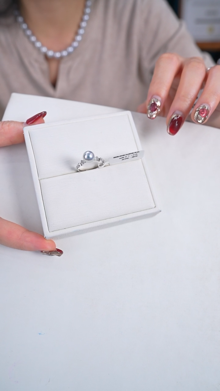 【闪购商品】海水珍珠戒指银S925镶嵌7.5-8mmakoya戒指