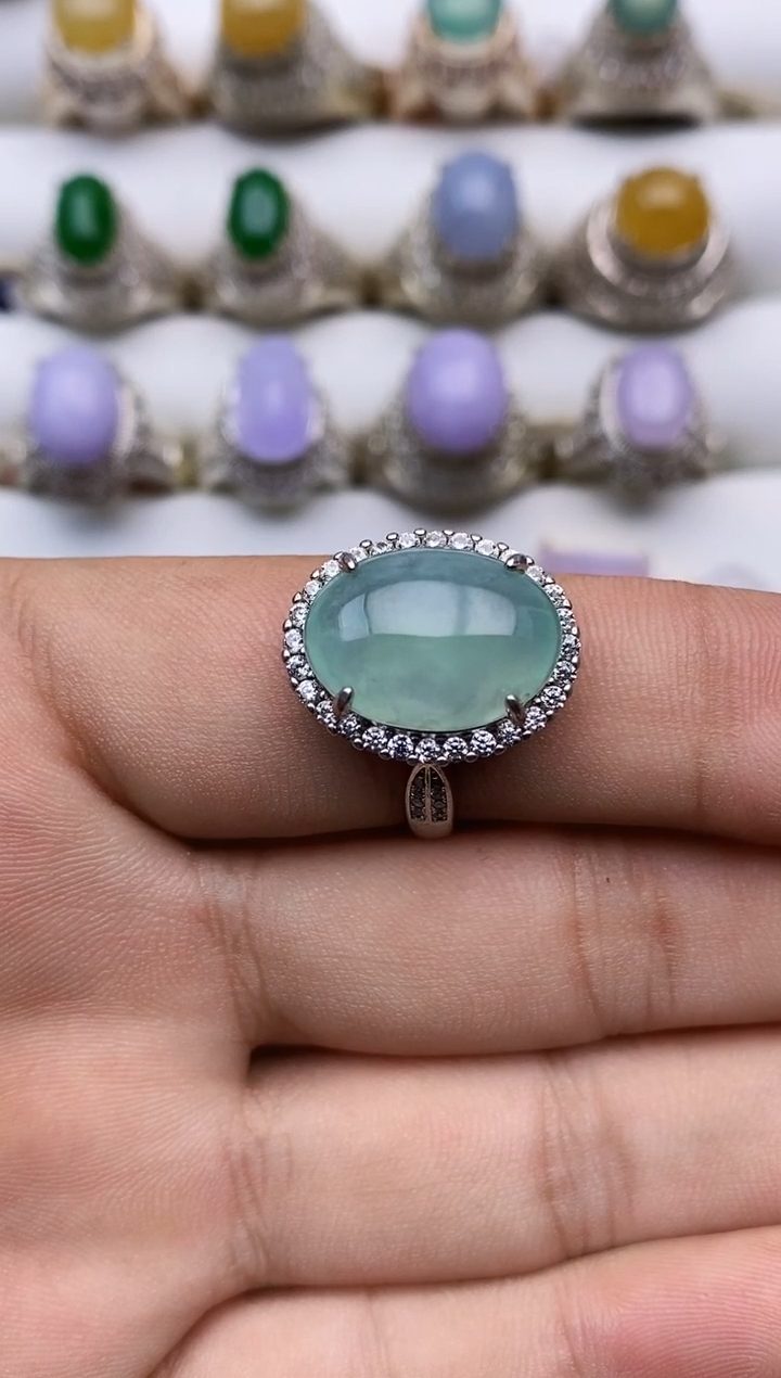 翡翠戒指银S925镶嵌/0046