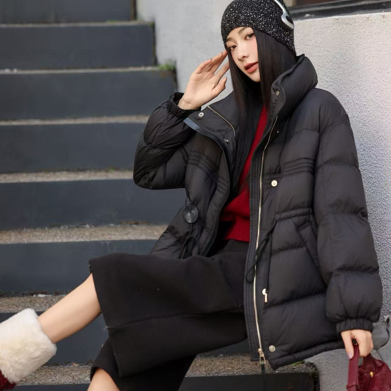 Y66秋冬韩版优等品修身型极简风短款字母女加厚