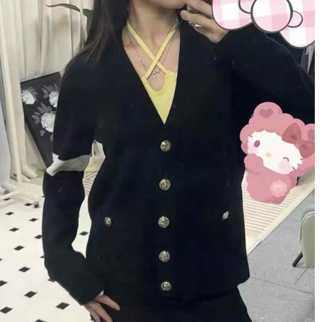 99新 Chanel/香奈儿 38码20K马术系列黑白拼接长袖开衫 