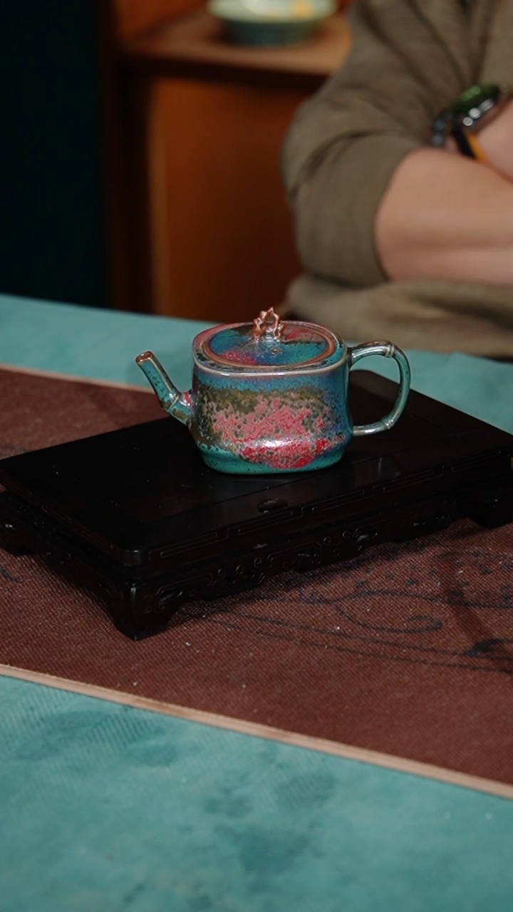 【闪购商品】228-1四方竹石壶（炉钧釉 窑变随机）