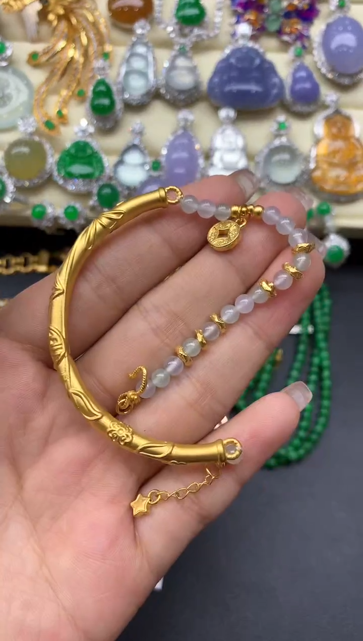 足金镶嵌手链翡翠345-中国好珍宝