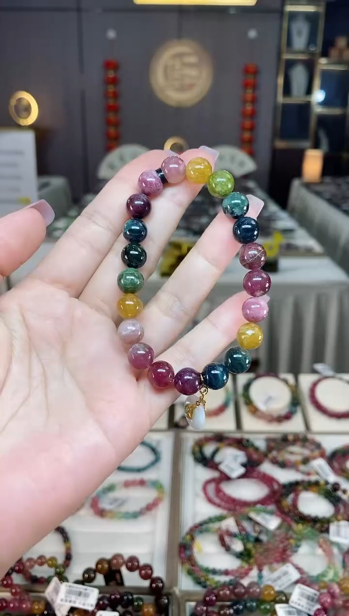 未镶嵌老矿碧玺彩虹单圈手串9mm+碧玺hon多样性发一条 