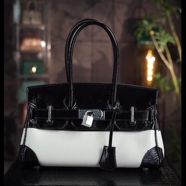 【尺寸：30*12*18】SISI原创设计高定真皮斜挎手提包V24125黑拼白