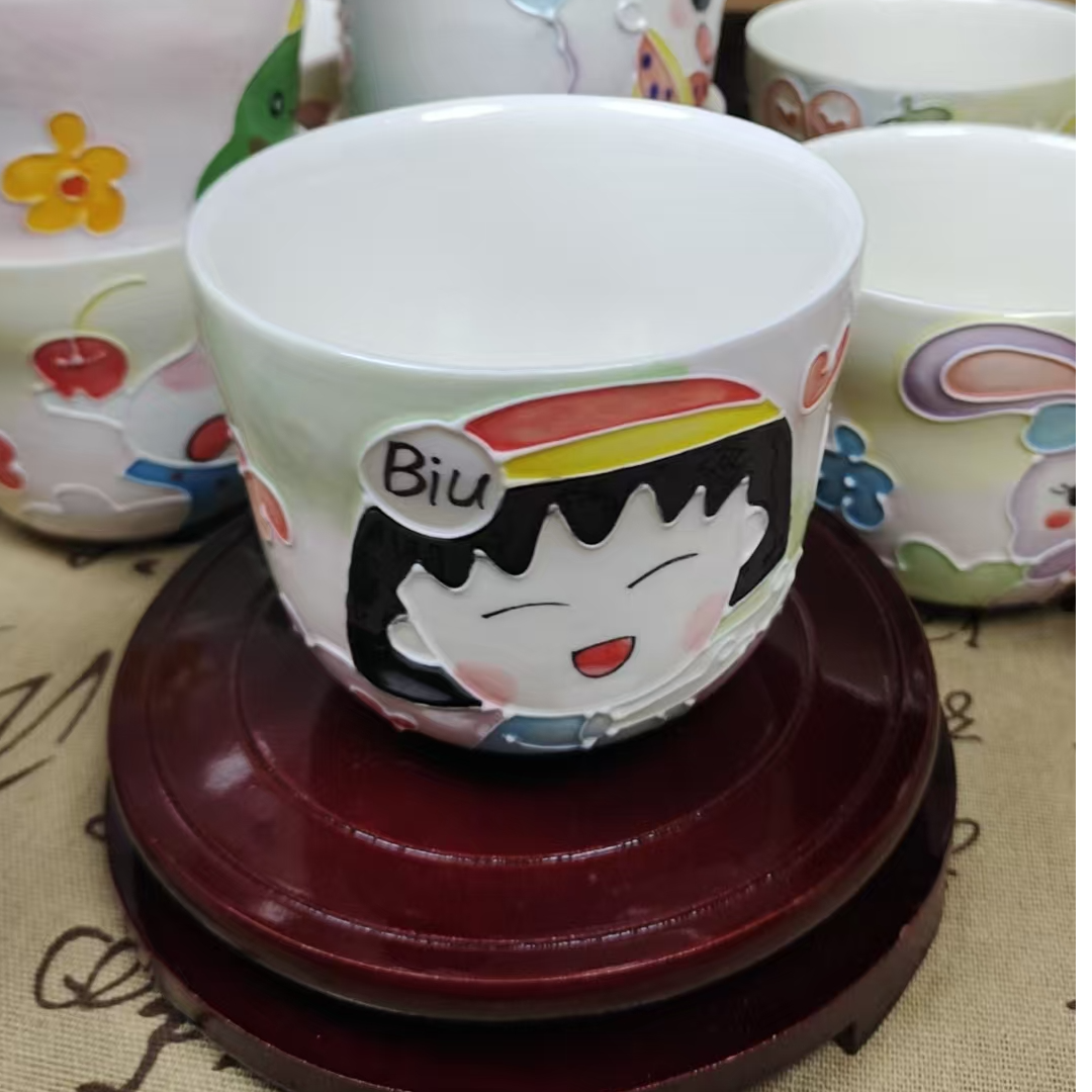 景德镇高温釉下彩陶瓷杯网红可爱情侣手绘彩绘杯碟对杯手捏