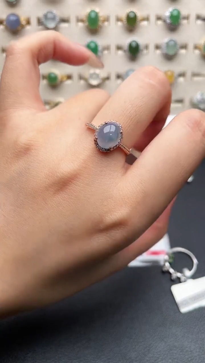 银S925镶嵌戒指翡翠一物一证一礼盒