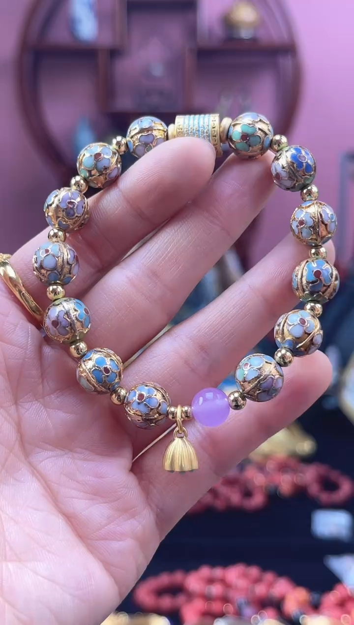 非遗技艺 景泰蓝 金地 瓜棱 手串 1.0