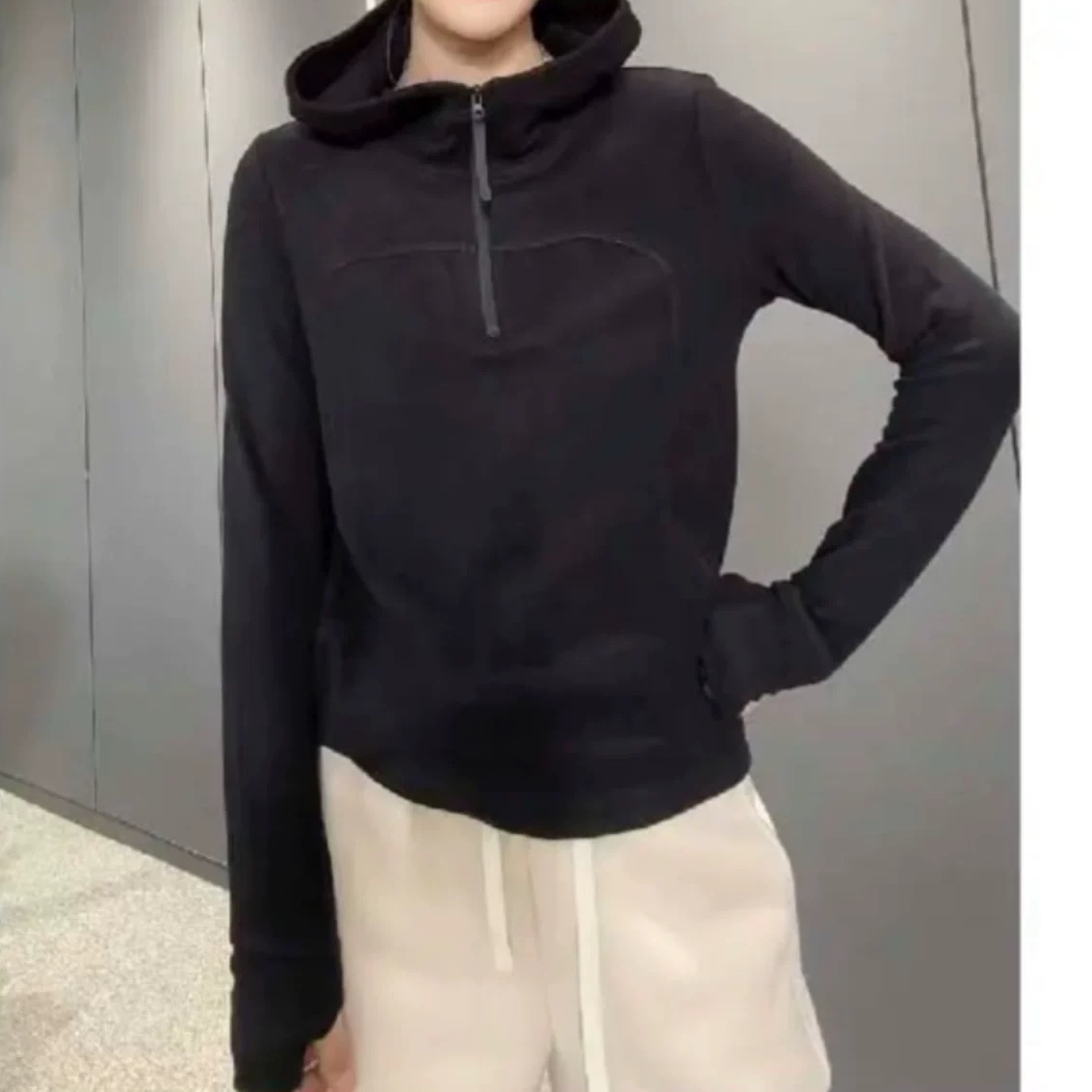 【女人家】5625秋冬新款纯色双面德绒半拉链连帽卫衣百搭休闲上衣