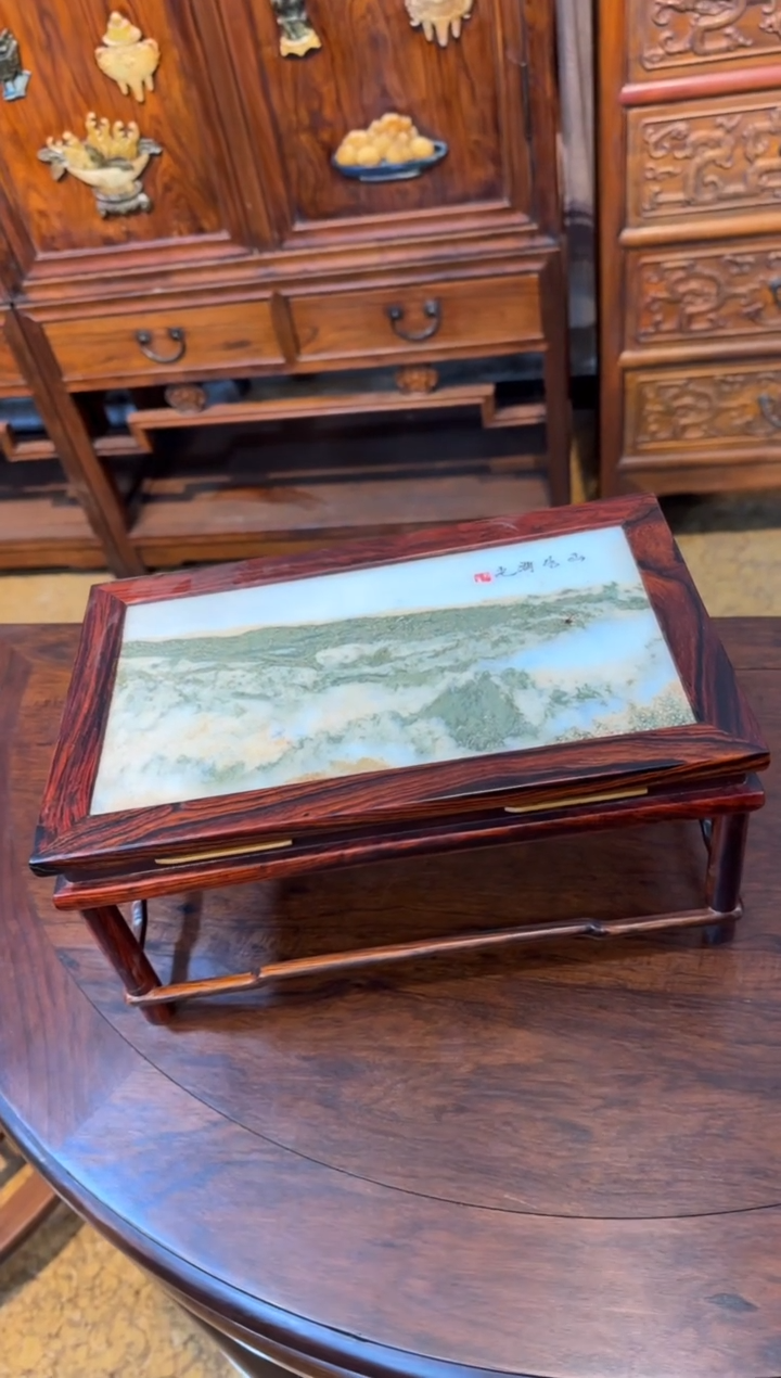 木大红酸枝 云石底座  