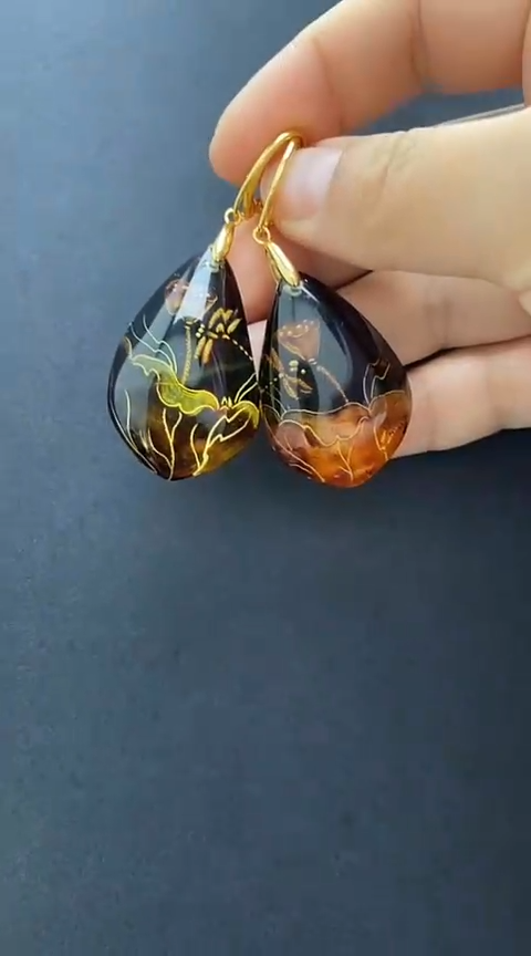 【闪购商品】琥珀裸石银S925镶嵌琥珀耳坠