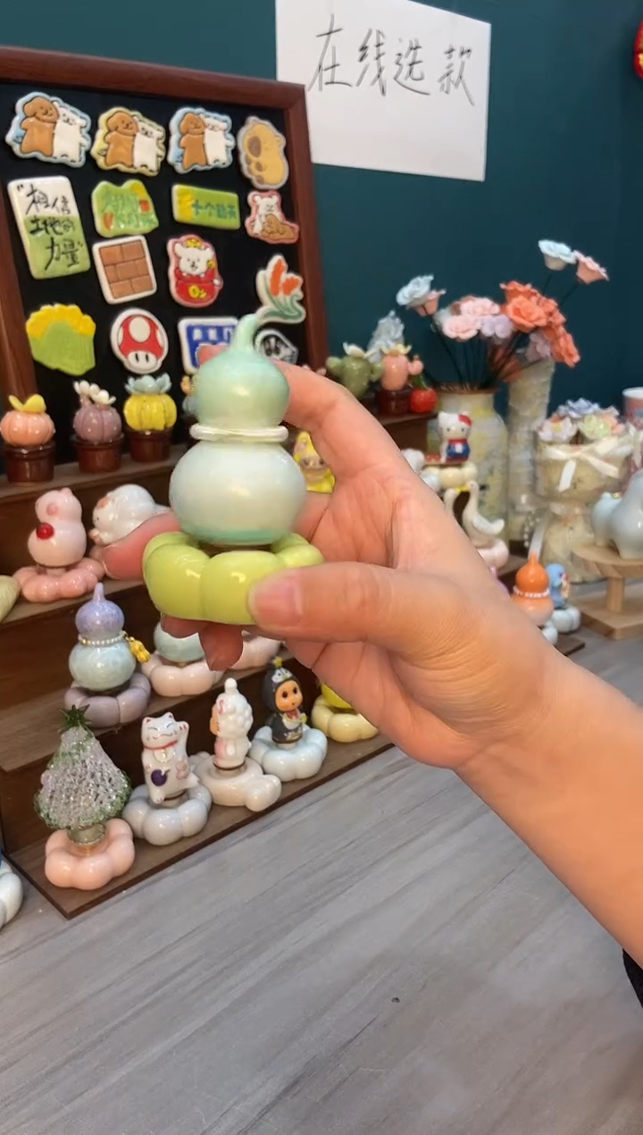 摆件陶绿色葫芦景德镇陶瓷摆件1个装