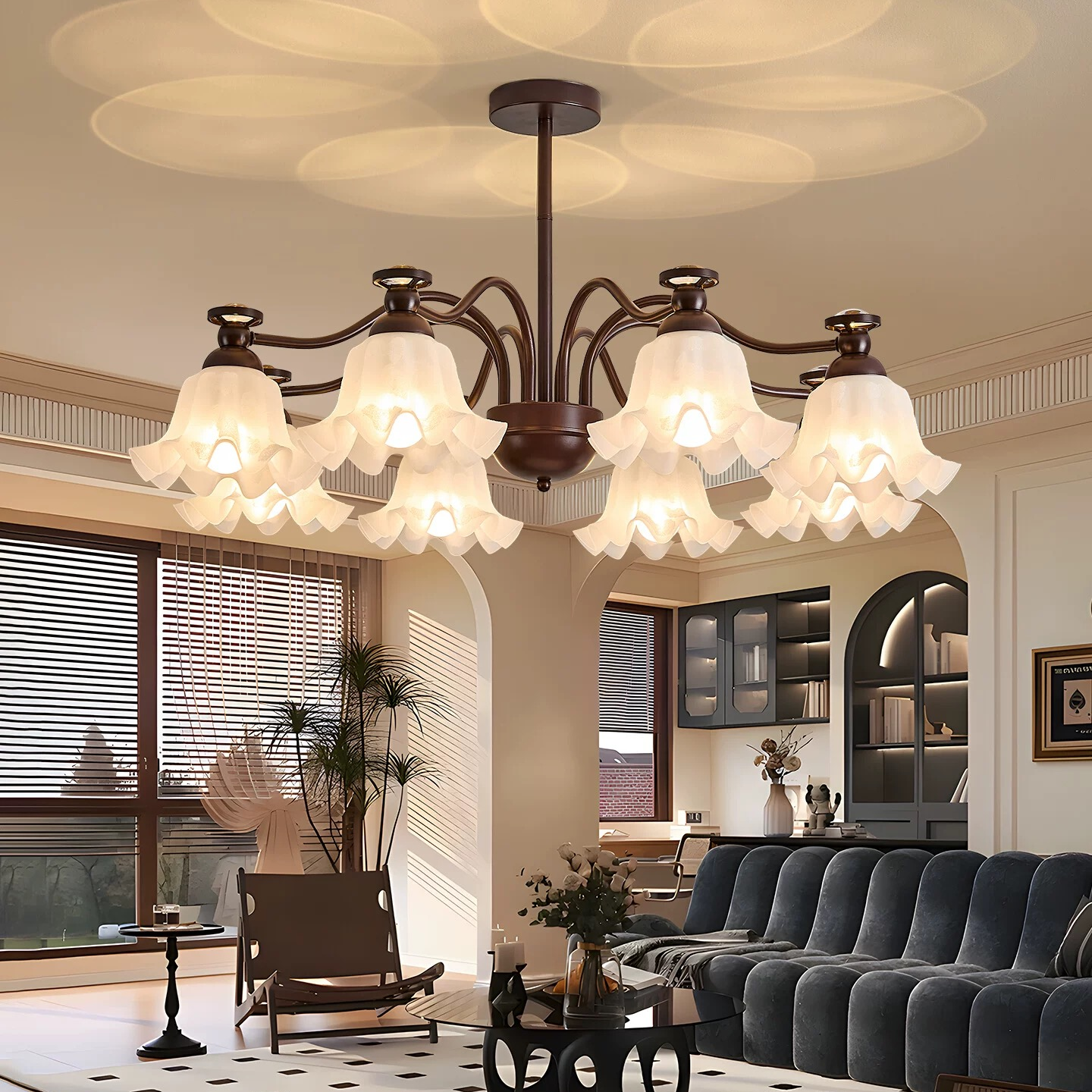 法式复古客厅灯中古风法式大气星空餐厅灯美式吊灯广东中山灯饰