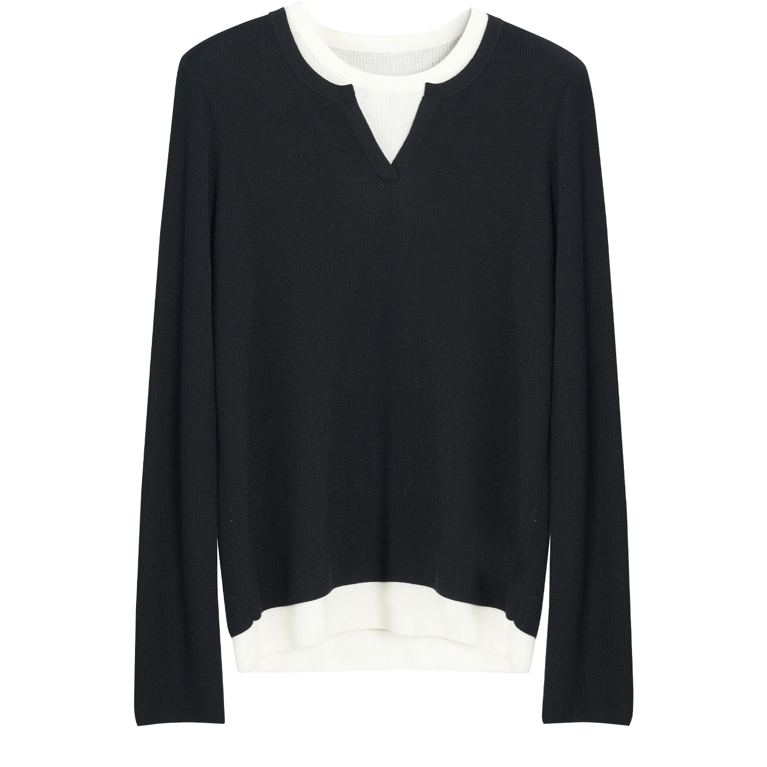 C-5ART拼接舒适柔软百搭秋冬圆领撞色假两件绵羊毛衫5I30L5221